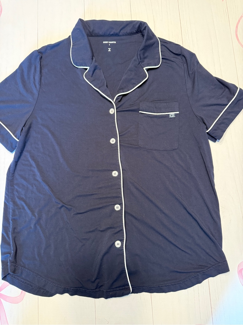 Cozy Earth Bamboo Short Sleeve Pajama Top Navy Size Small